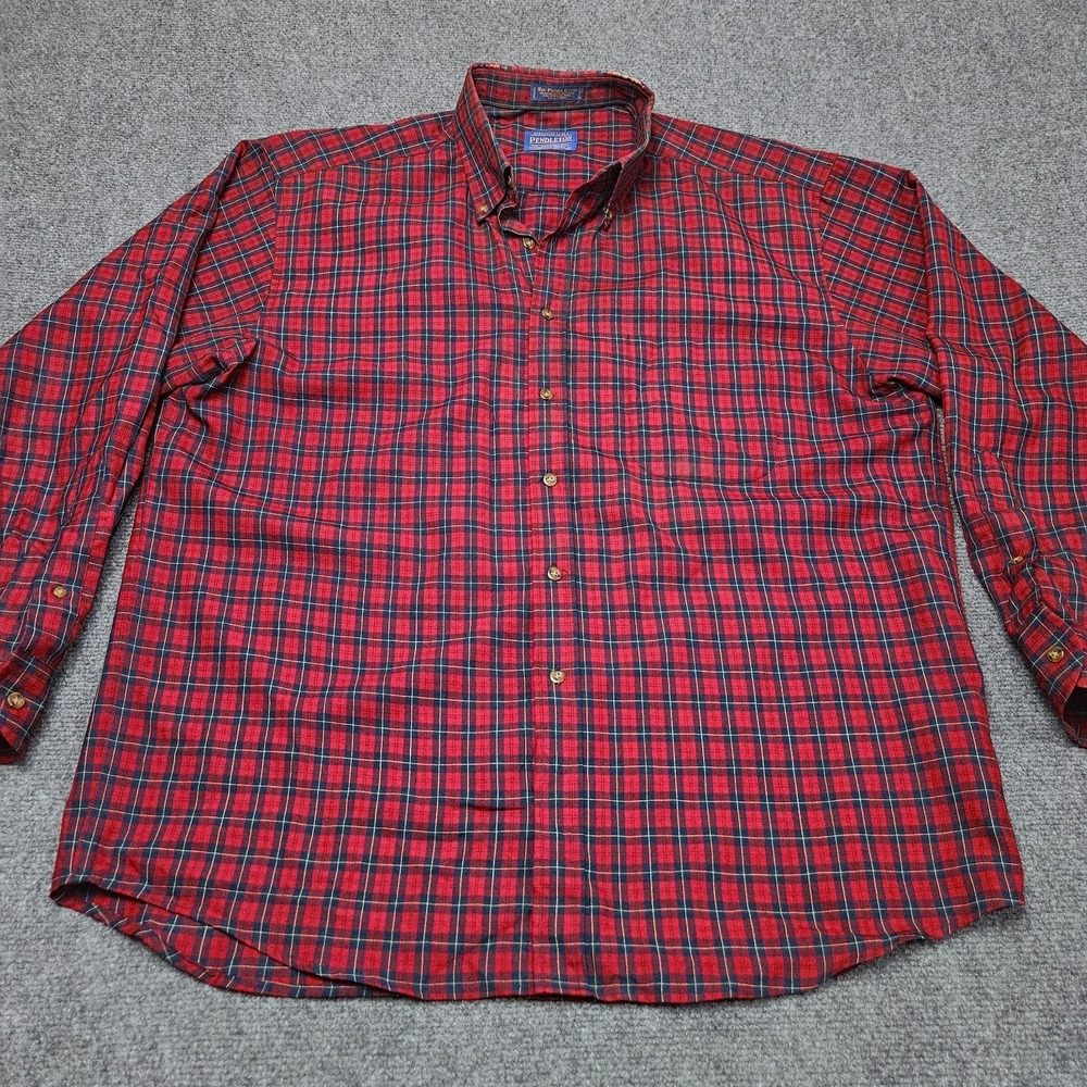 Pendleton Button Down Shirt Mens XL Red Plaid Sir Pendleton Wool Flannel Outdoor